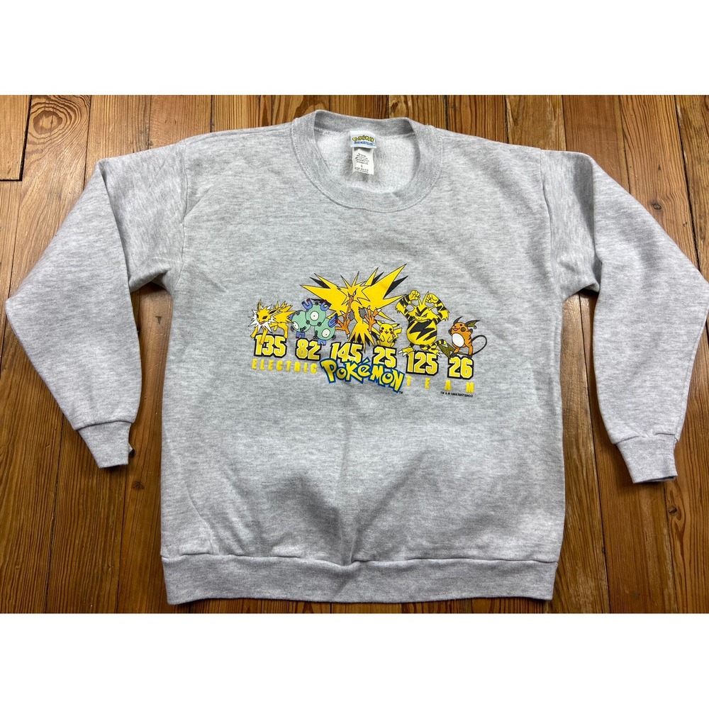 Electric Pokemon Team 1999 Rare Gray Sweater Youth Size LRG EUC Vintage Nintendo